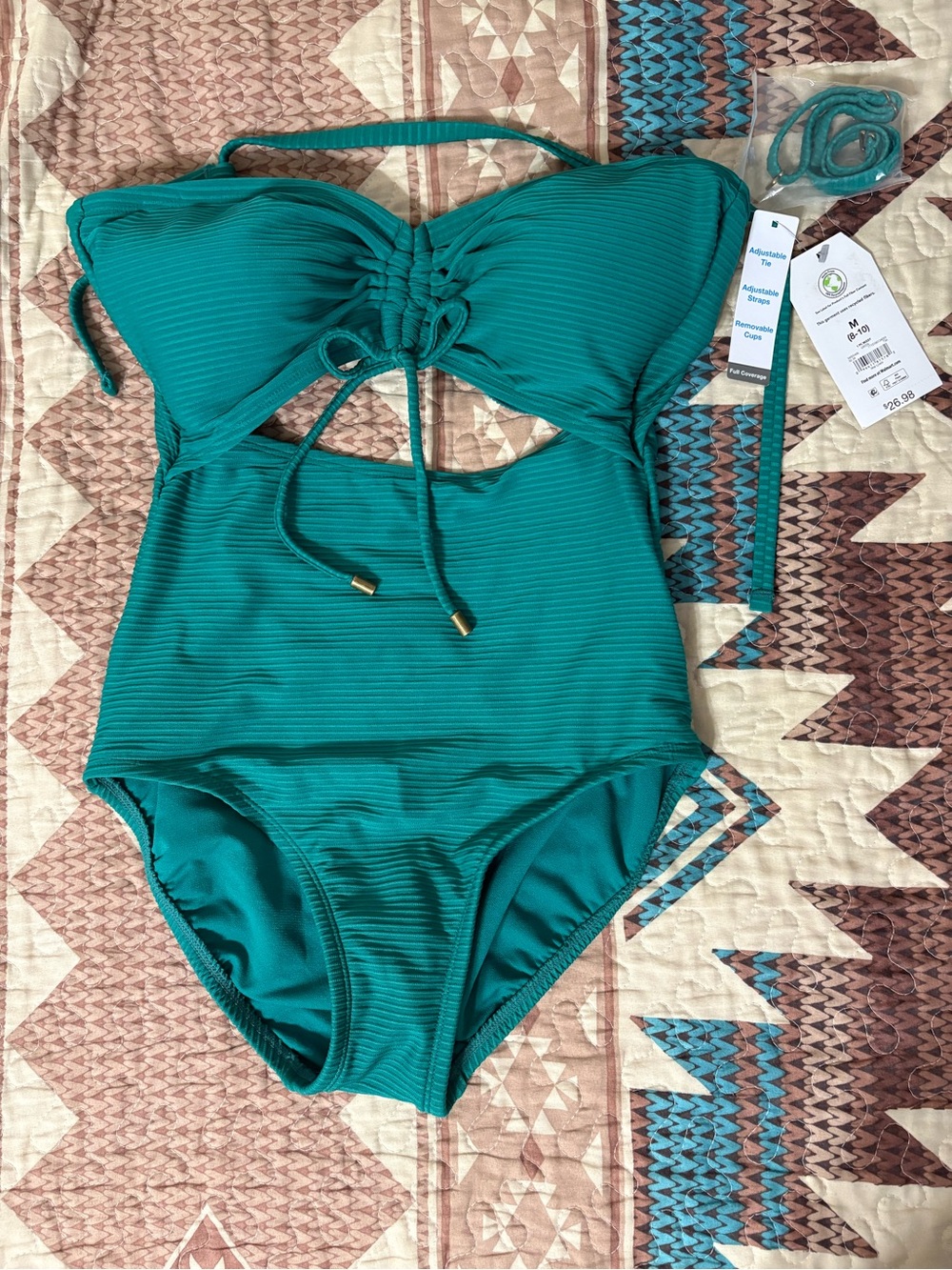 Women’s Teal One-Piece Swim with Adjustable Tie